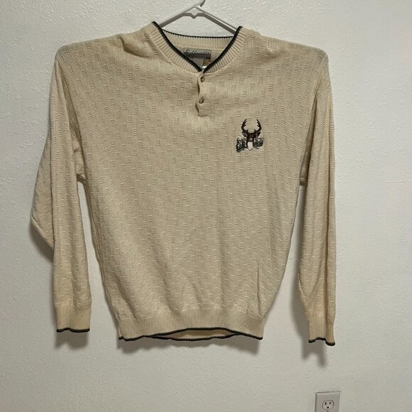 Fieldmaster Sweater Vintage Made in USA Deer Beige Men's size LT Large Tall - Picture 6 of 7